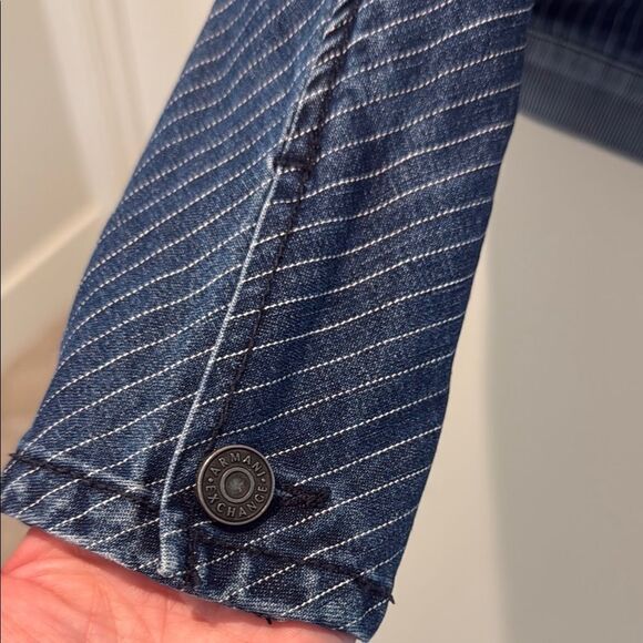 Armani Exchange Blue Denim Jacket with Pinstripe Pattern size XS - Picture 3 of 14